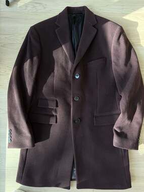 DKNY Men's Burgundy Wool Cashmere Blend 3-Button Overcoat Size 40R